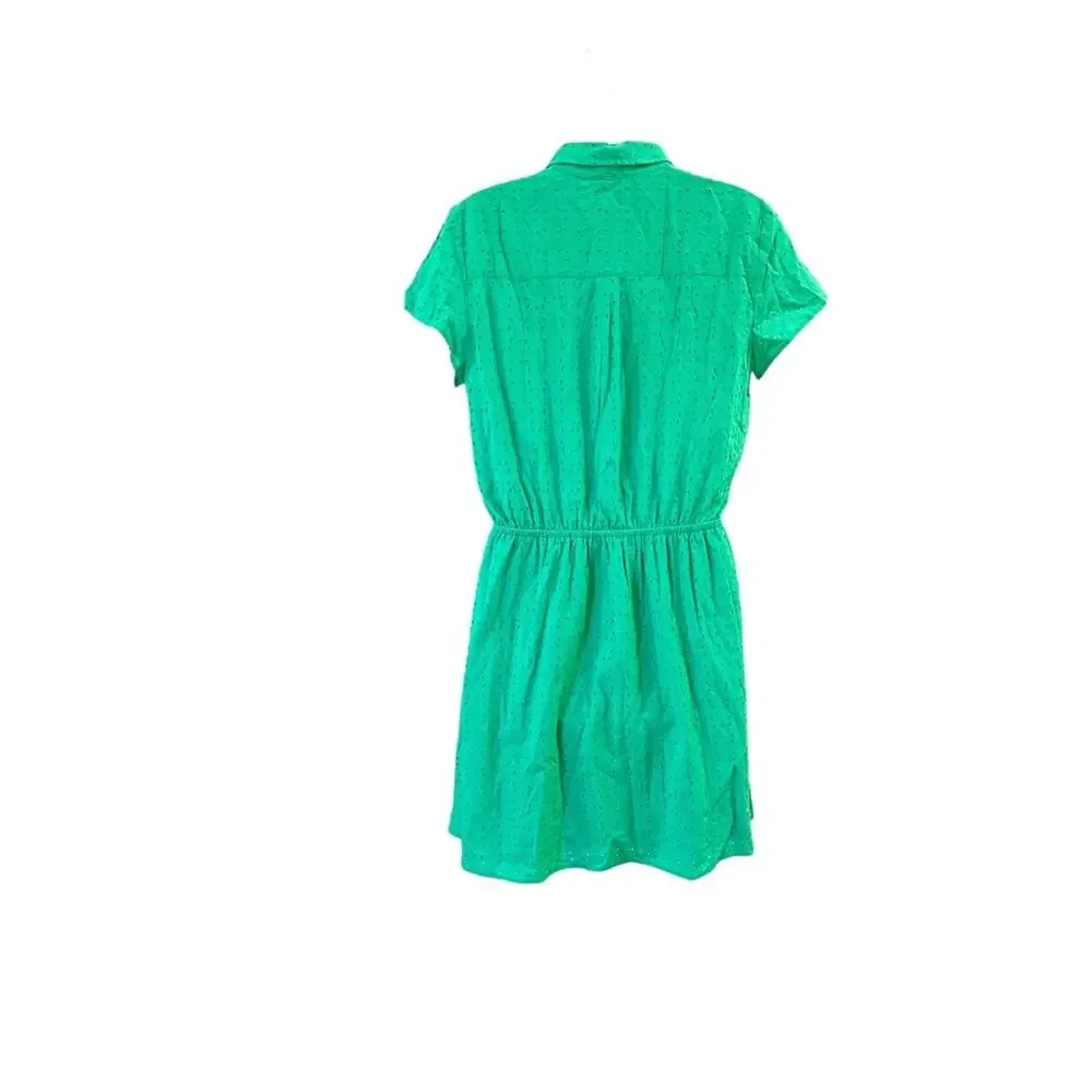 J Crew Mercantile Kelly Green Eyelet Cotton Dress with Tie Size Small - Picture 2 of 12